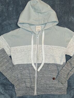 Doublju Light Blue & Gray Colorblock Zip Hoodie